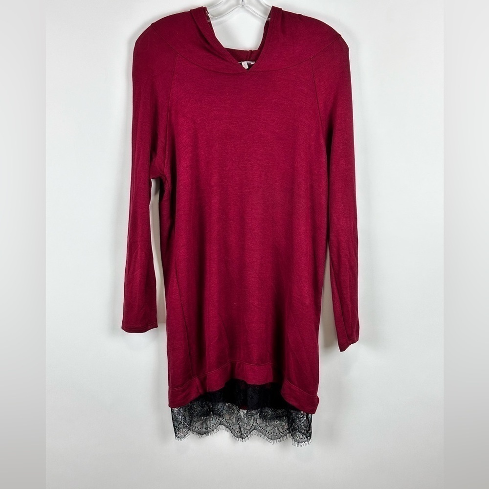Charlotte Russe Hooded T Shirt Dress Long Sleeve Lace Trim Casual Dress Womens M